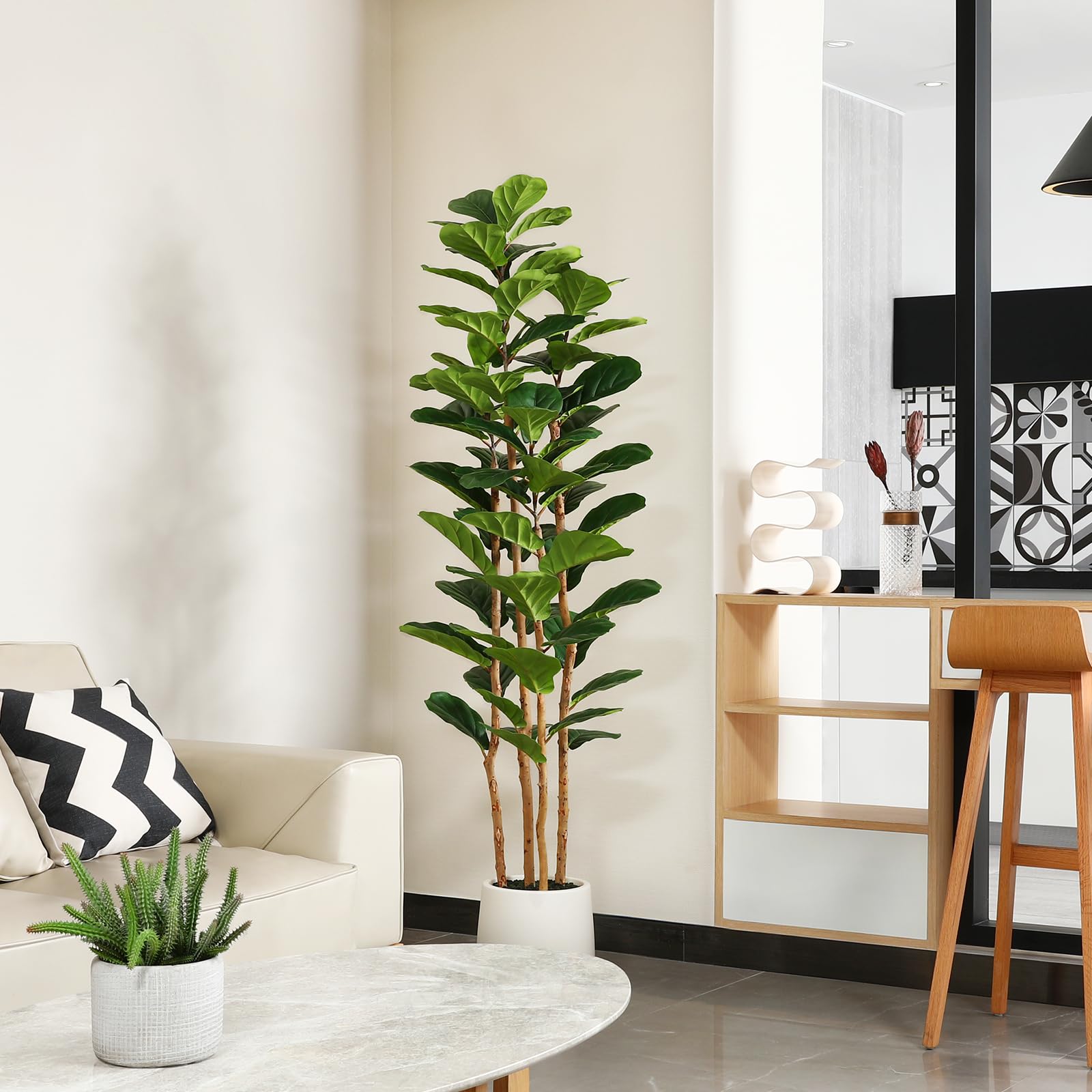 Ficus Lyrata Tree - Искусственное дерево фикуса с белым горшком,